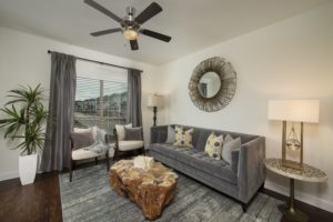 Spacious 2 Bedroom Living Room with ceiling fan